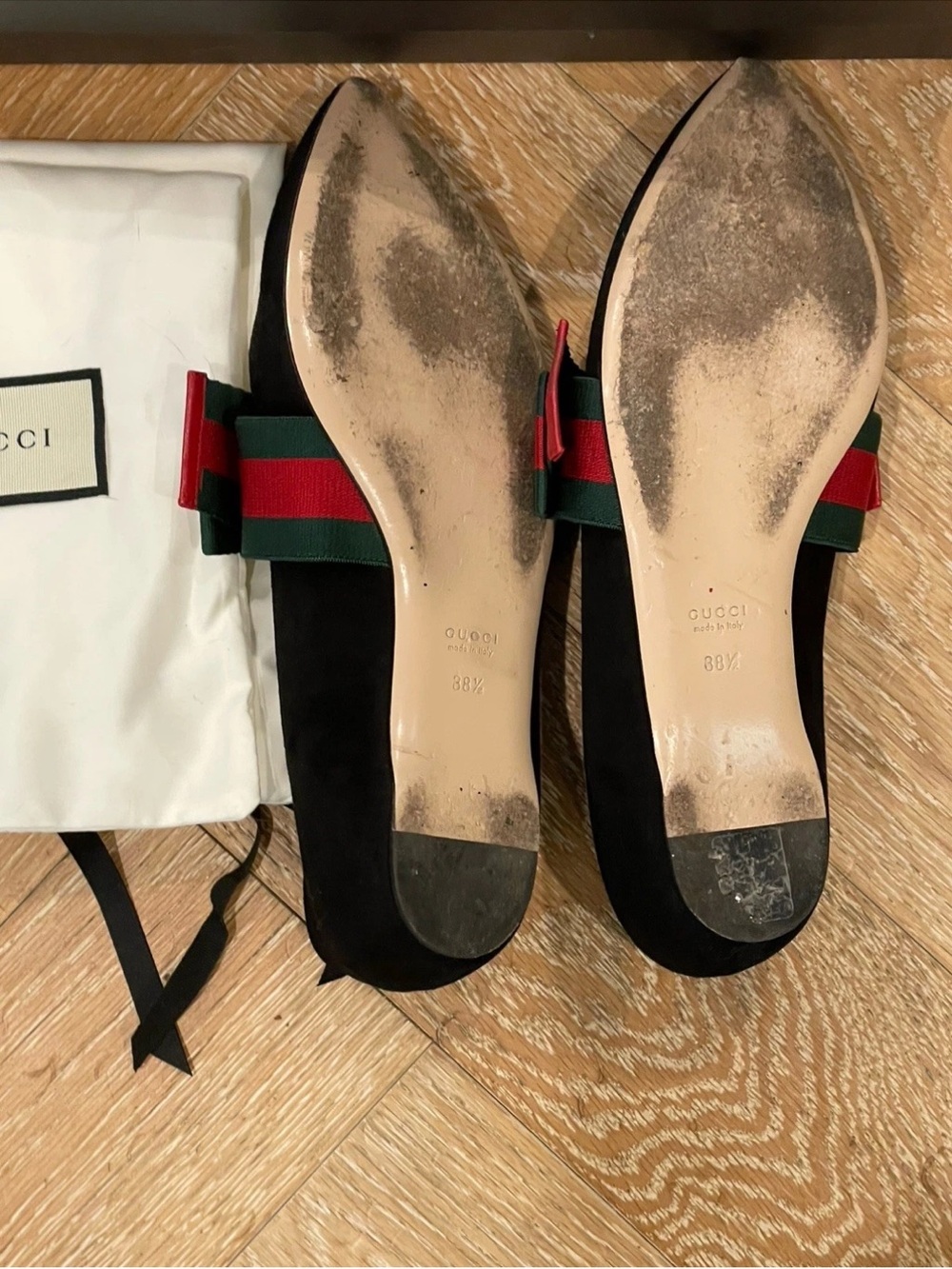 Authentic New Gucci Suede Bow Ballet Flat Black 8.5 38.5 $795 - Picture 2 of 4